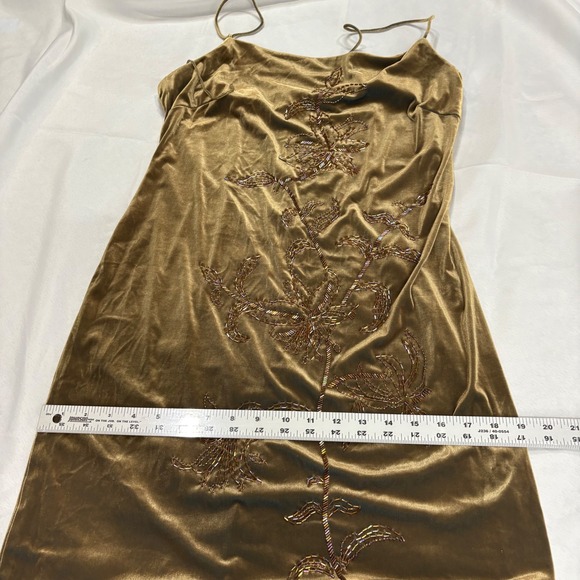 Vintage Y2K Donna Morgan Olive Green Velvet‎ Beaded Slip Dress - Picture 10 of 12